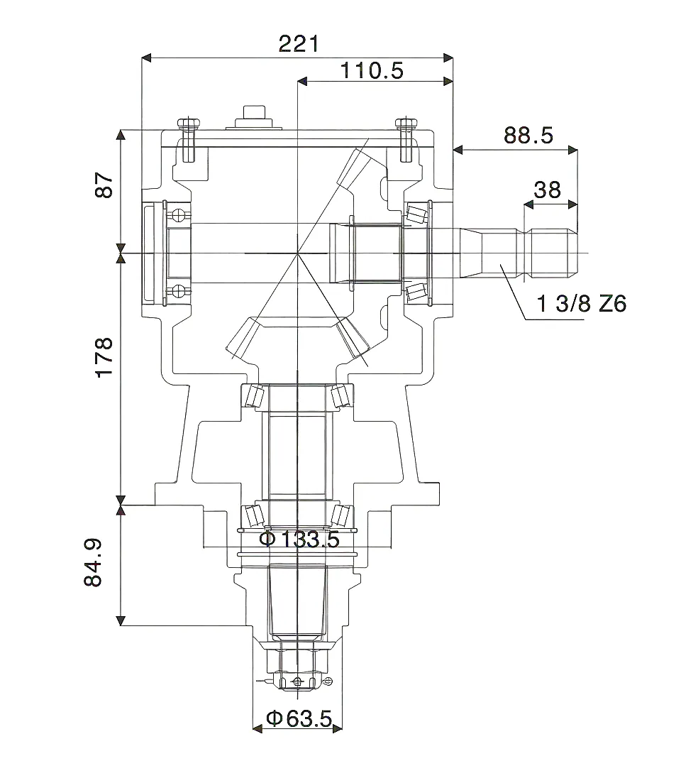 HC-55 PTO Gearbox Technical Dimensional Drawing