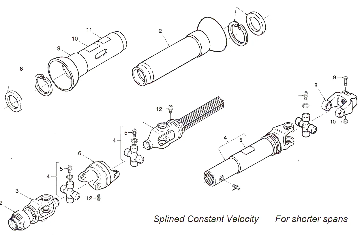 PTO shaft for John Deere square balers technical drawing dimensions