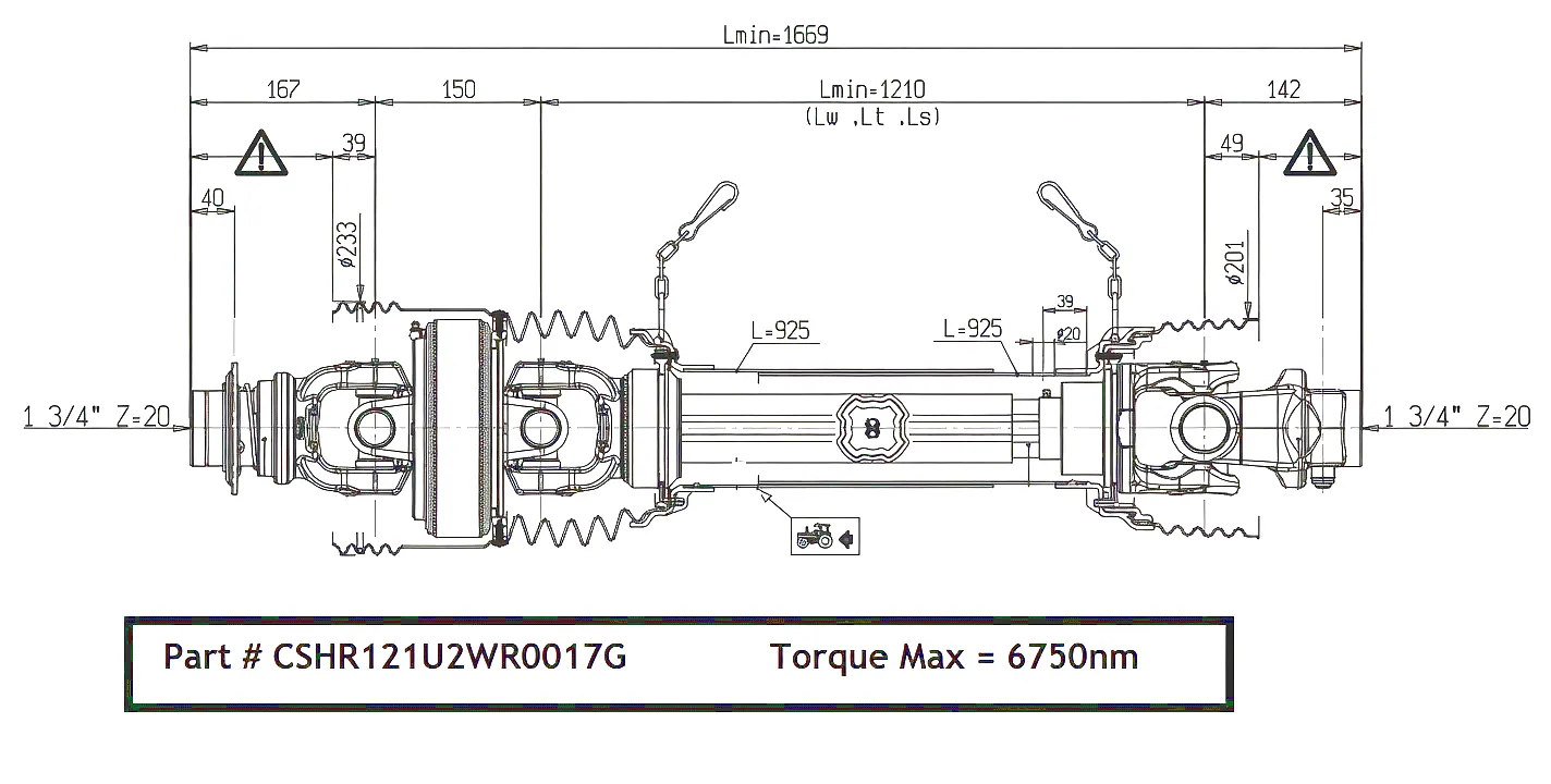 PTO Shaft for Krone BIGpack Square Balers 1290 1290HDP 1290XC 12130XC 5 PTO Shaft Technical Drawing - Dimension A and B
