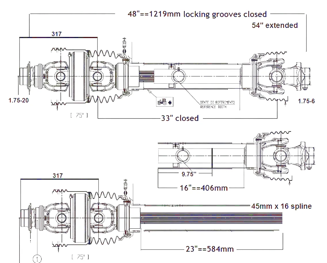 PTO Shaft for Krone BIGpack Square Balers 1290 1290HDP 1290XC 12130XC 6 PTO Shaft Technical Drawing - Cross Joint Detail